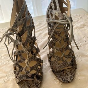 Nine West Faux Grey Snake Skin Lace Up Sandal
